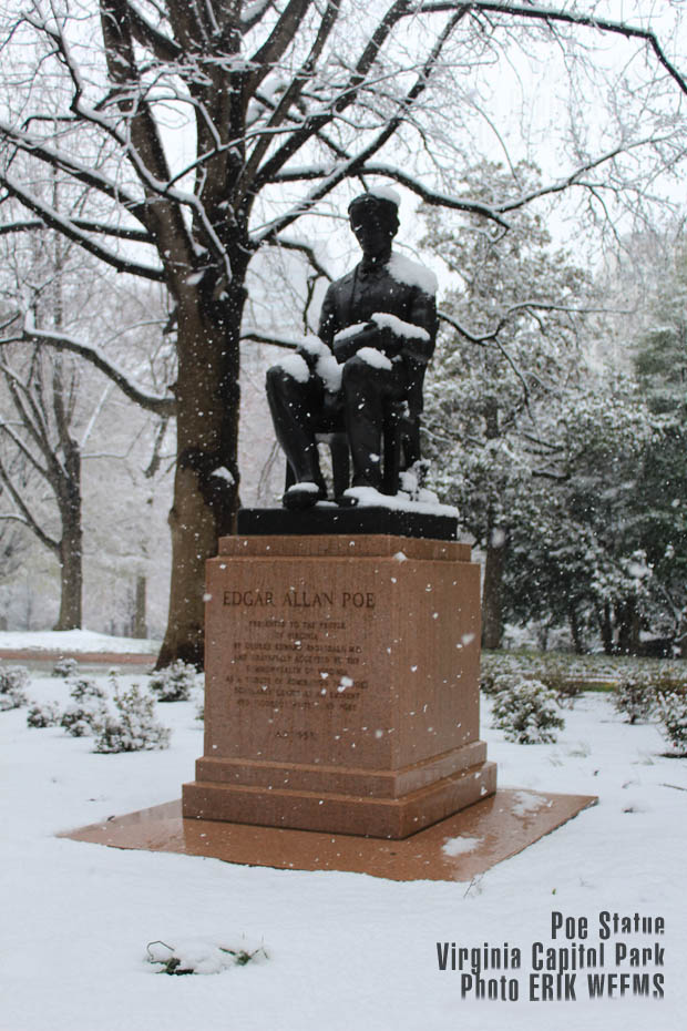 Poe Statue in the Snow