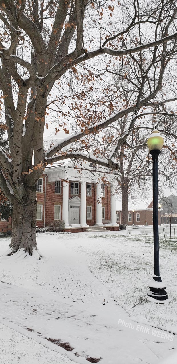 Snow on the trees and the Historical Courthouse