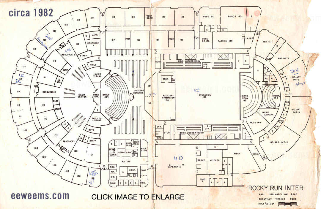 Map of Rocky Run Intermediate Middle School in Chantilly Virginia Circa 1982