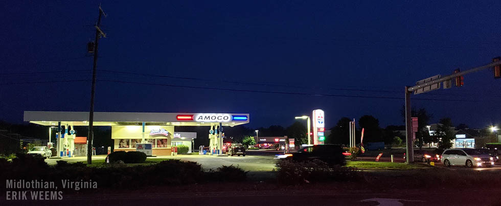 Amoco gas station night time Chesterfield Midlothian