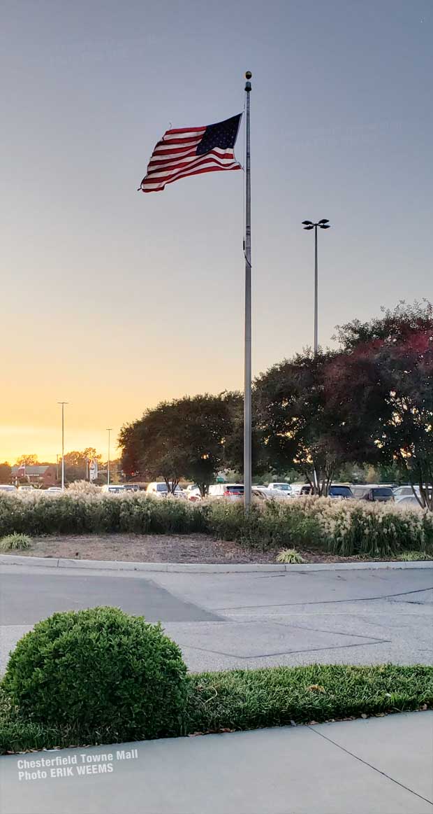 American Flag at the Chesterfield Towne Mall at sunset