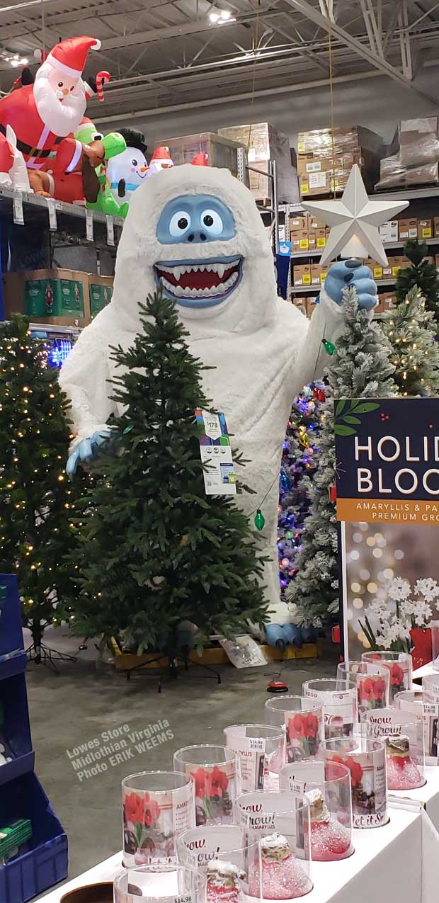 Christmas Decorations and the Abominable Snowman at Lowes in Midlothian