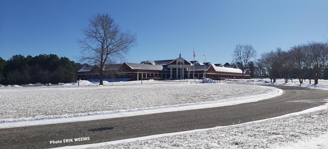 Chesterfield County government buildings in the snow in Virginia