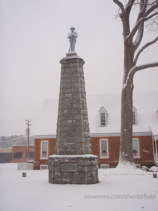 Confederate Memorial in the snow, Chesterfield County