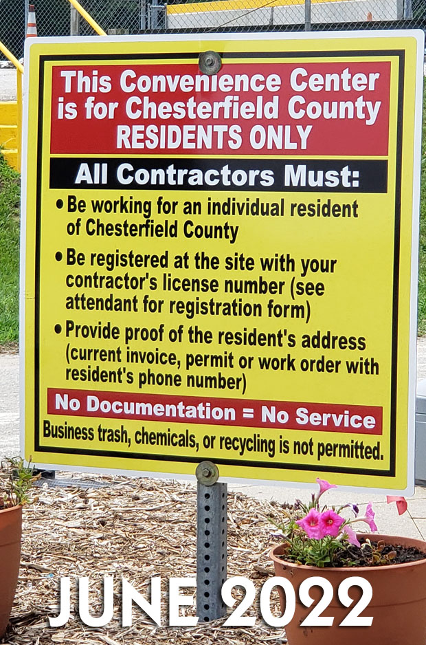 Contractor SIgn showing fees for landfill