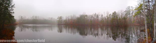 Winter fog Cosby Lake in Central Virginia