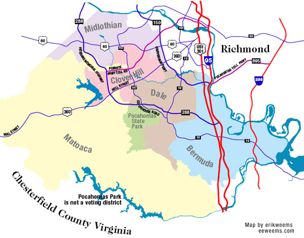 Chesterfieldd County Virginia District Divisions   Map Countyroads600 