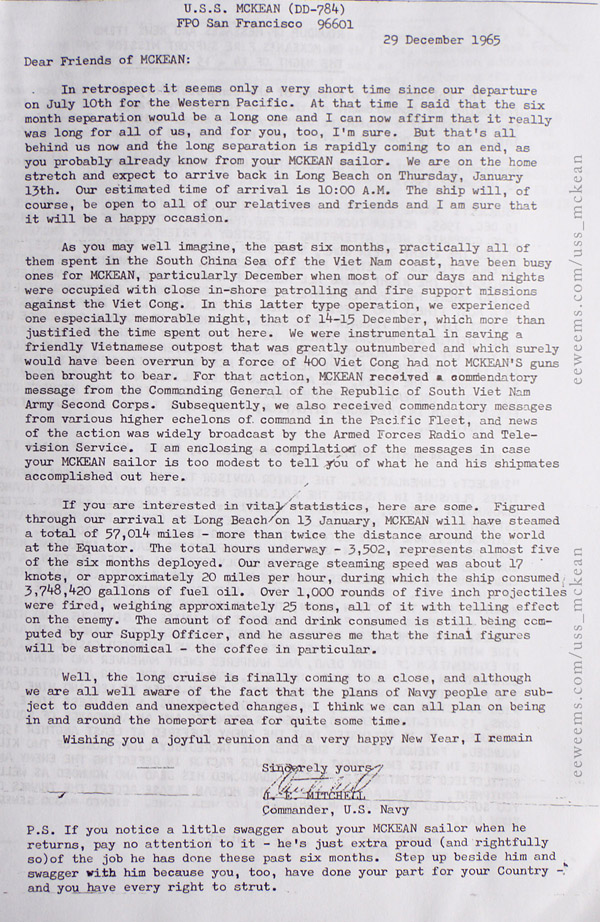 1965 USS McKean letter Engagement