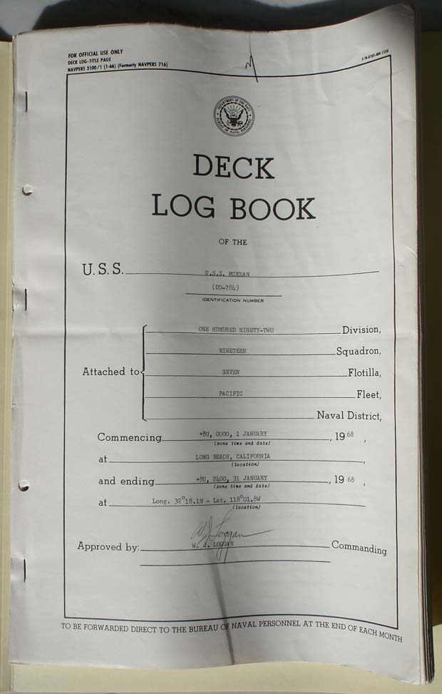 Deck Log Book USS McKean