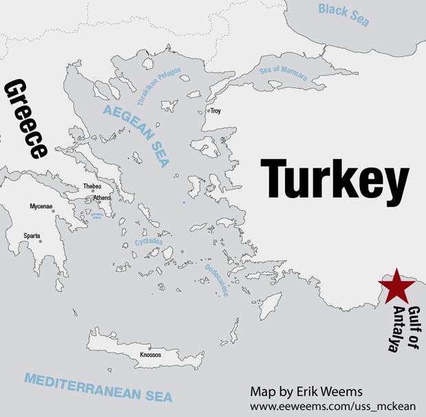 Bay of Antalya Turkey - USS McKean location